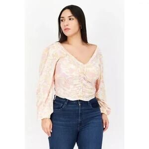 Free People Say The Word Floral Ruched Cotton & Modal Cropped Blouse